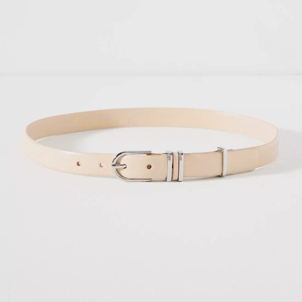 Anthropologie Basic Keeper Belt Silver Hardware Creme Leather, XS